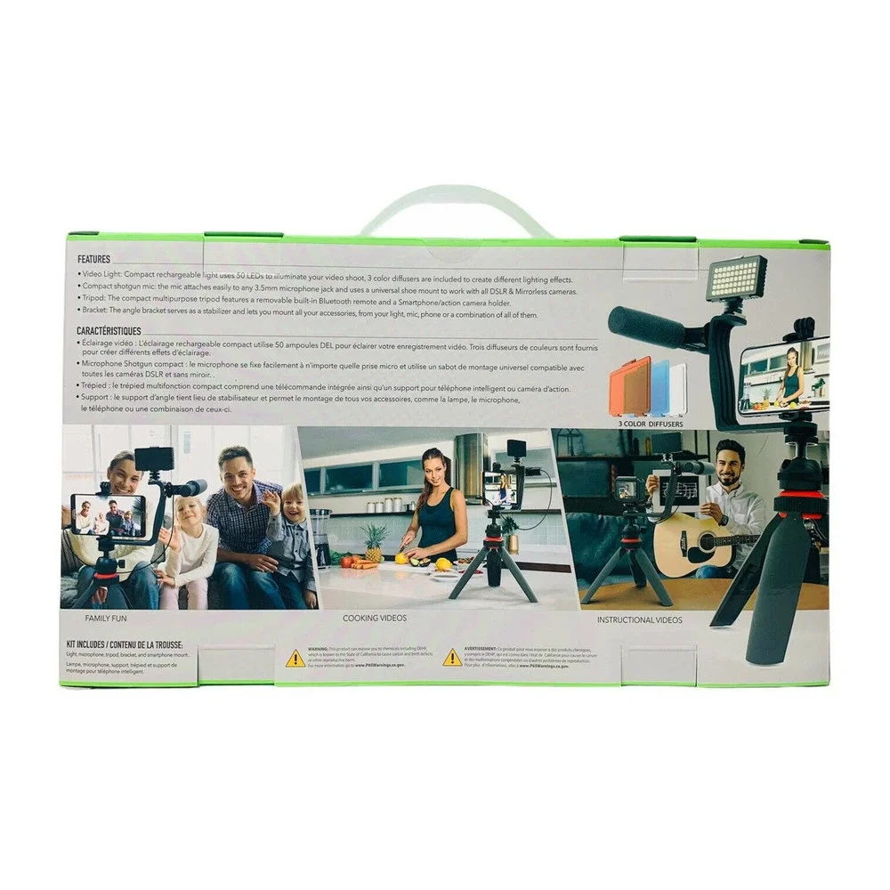 NEW GO VIRAL Super Star Vlogging Kit with LED Light Microphone Tripod & Mount